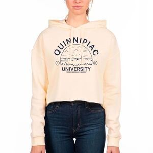 Quinnipiac University Cropped Hoodie Cream Fleece Sweatshirt Size Small NWT CT